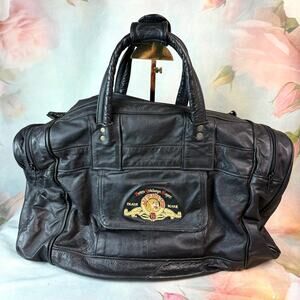 Vintage Rare MGM Metro Goldwyn Mayer Hollywood Black Genuine Leather Duffel Bag